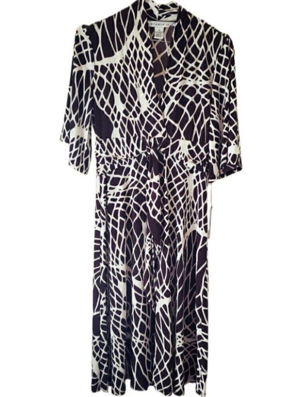 New AA Studio Hypnotic Brown & White 3/4 Sleeve Midi Dress